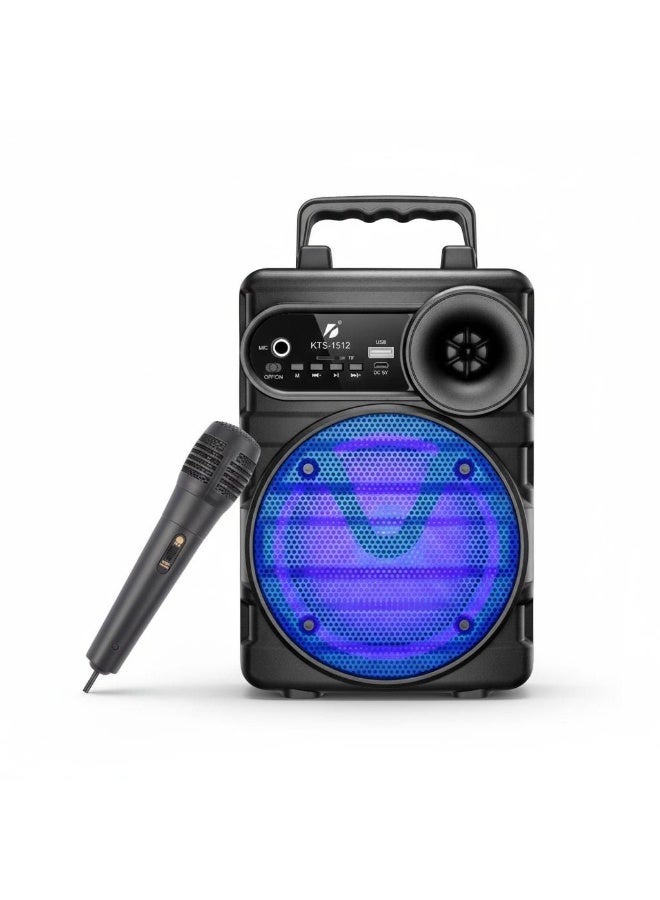KTS-1512 Portable Wireless Bluetooth Speaker with Wired Microphone and LED Lights - Image 1